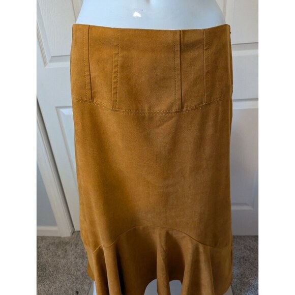Maeve Anthropologie US6 faux suede high-low hem harvest gold flounced skirt - Picture 2 of 4